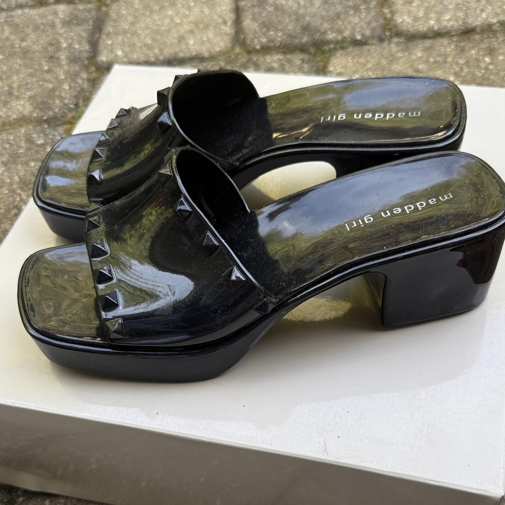 Madden Girl Black Studded Mules paccer vegan size 7